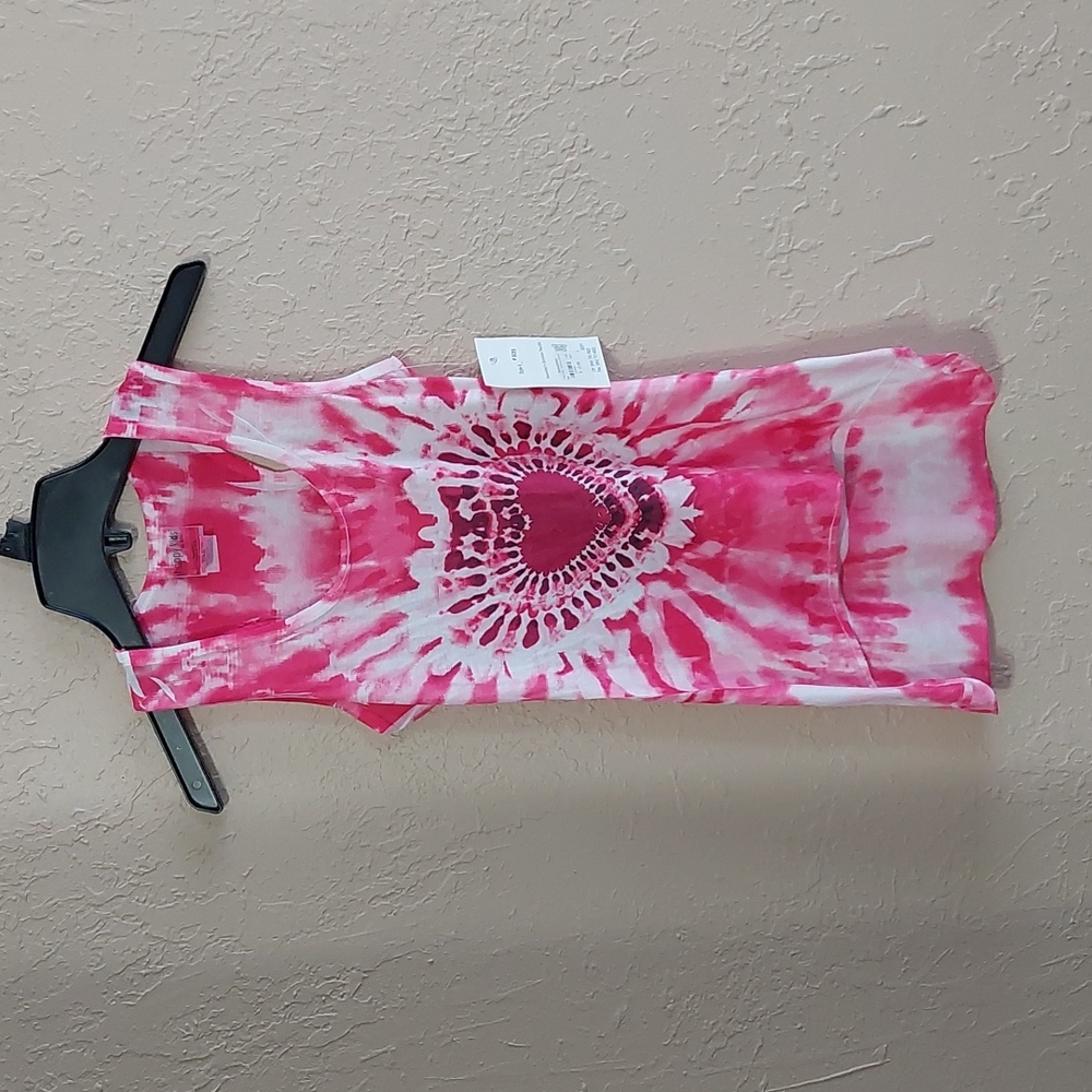 Happy Kids heart tie dye tank top, Size 6, pink/white.